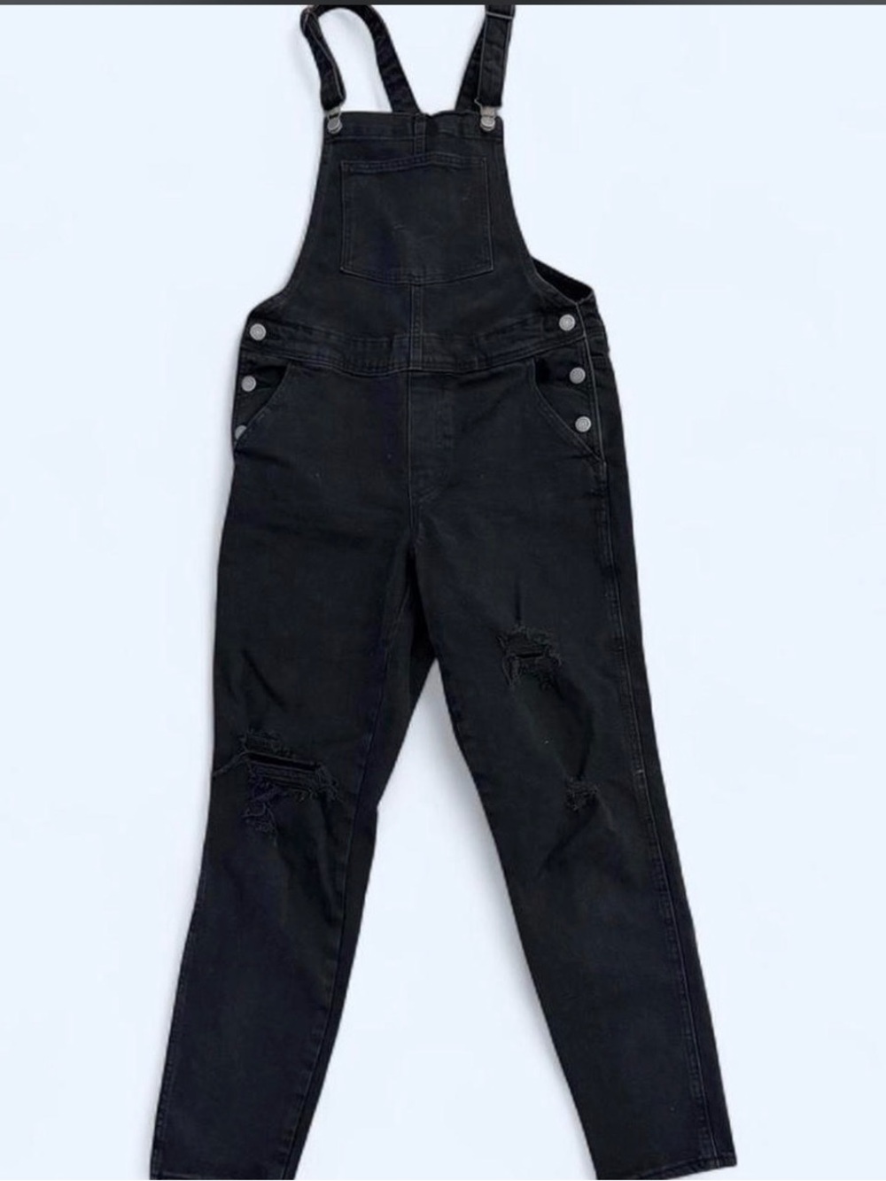 Black Distressed Denim Overalls